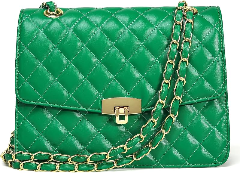 Quilted Vegan Leather Crossbody Bag with Chain Strap