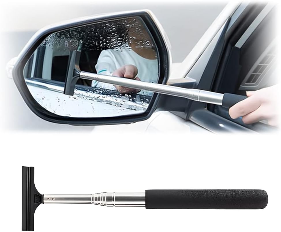 Retractable Car Rearview Mirror Wiper with Telescopic Handle (Black)