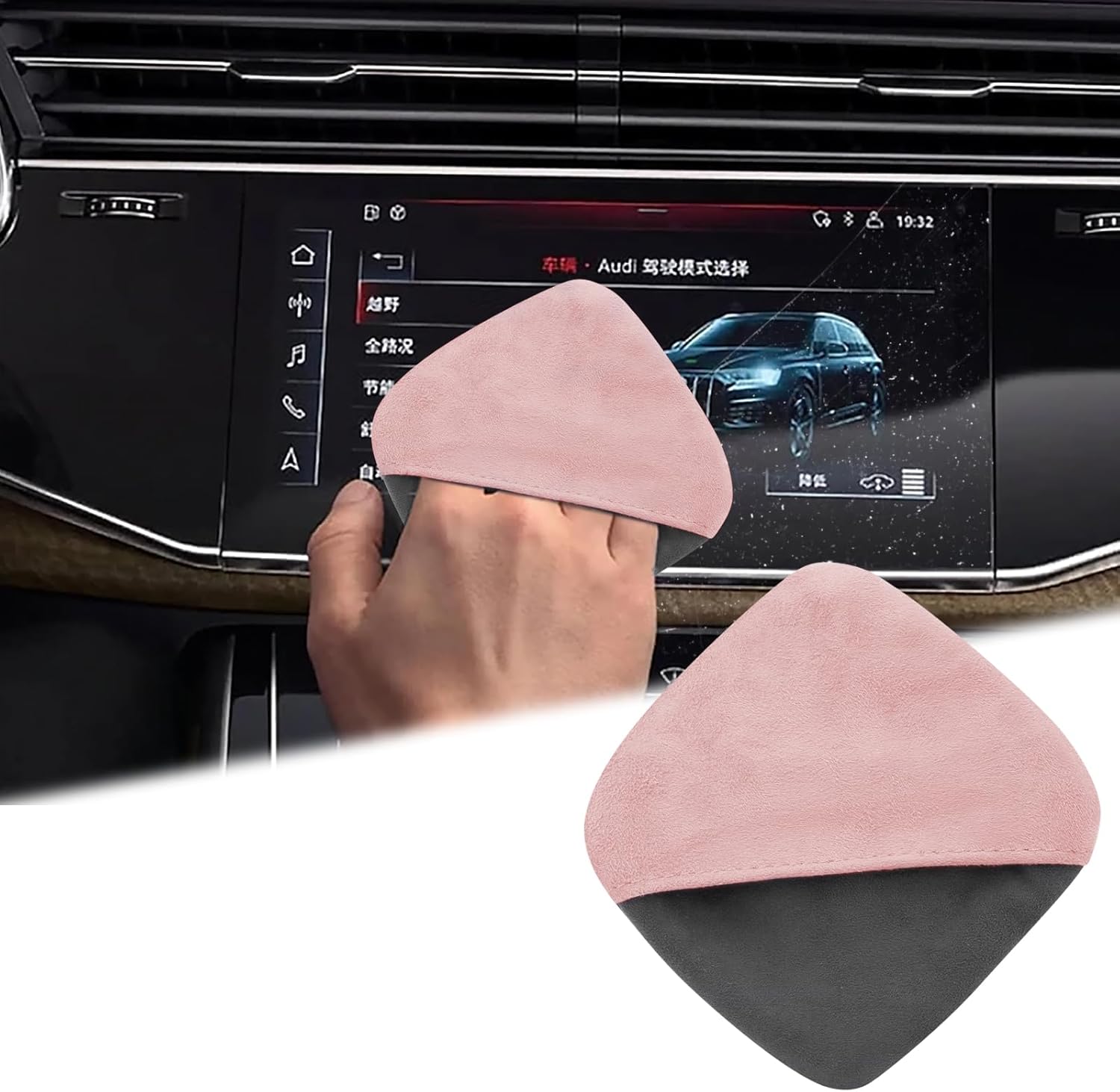 Microfiber Car Screen Cleaning Pad with Dual-Sided Design (Pink)