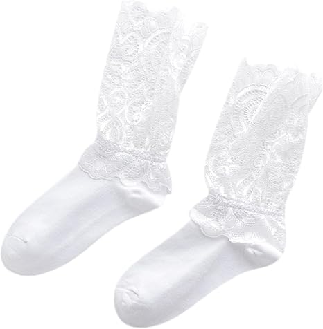 Retro Cotton Ankle Socks with Floral Lace Patchwork
