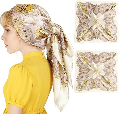 35” Large Square Head Scarf, 2PCS Satin Hair Scarves