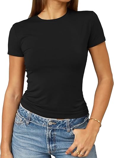 Women's Casual Slim Fit Short Sleeve Crop Top