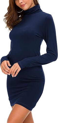 Women's Long Sleeve Turtleneck Bodycon T-Shirt Dress