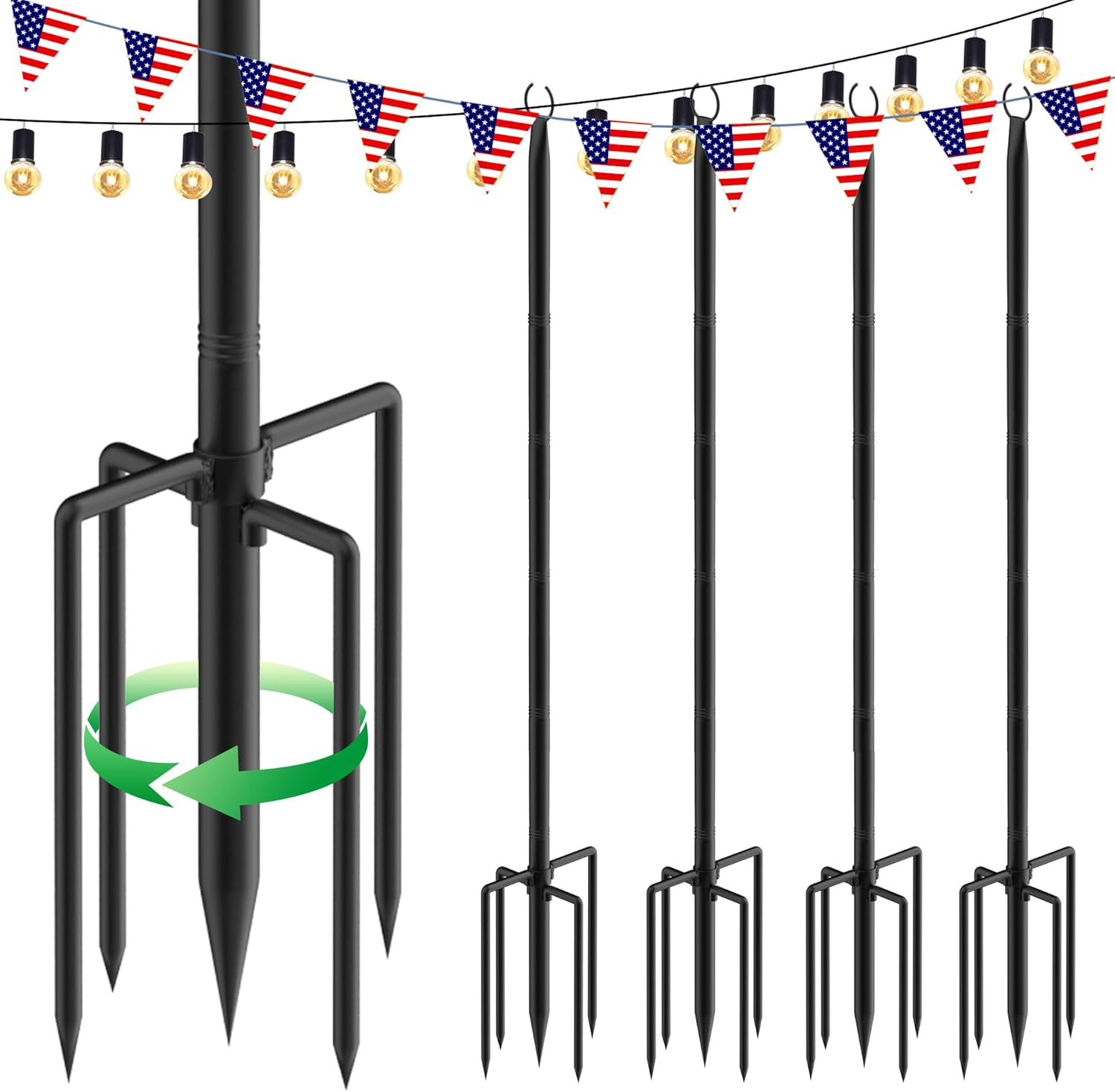 4 Pack 9.3 Ft Outdoor String Light Poles with Fork Base