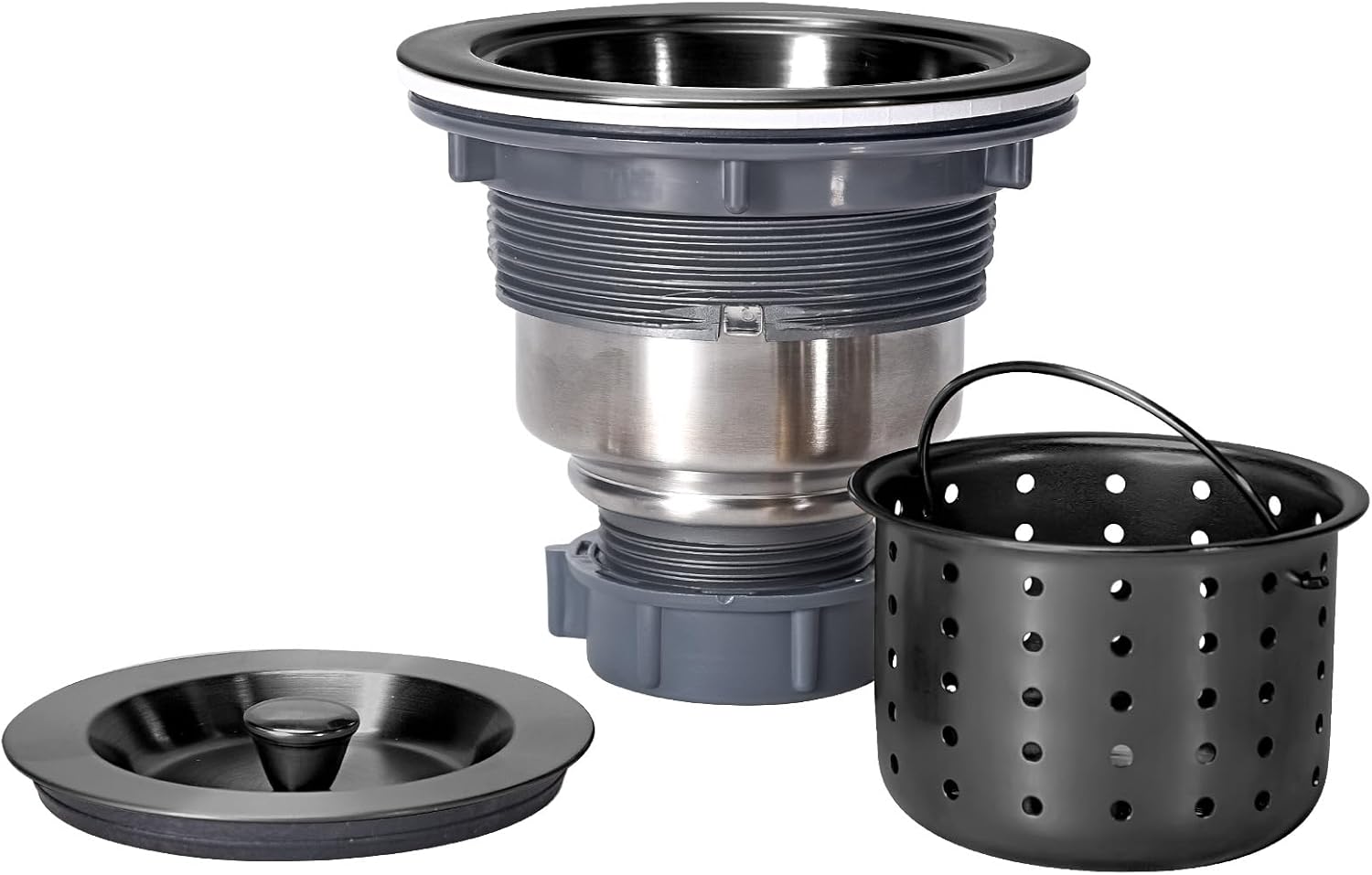 3-1/2 Inch Black Kitchen Sink Drain Assembly with Removable Strainer Basket
