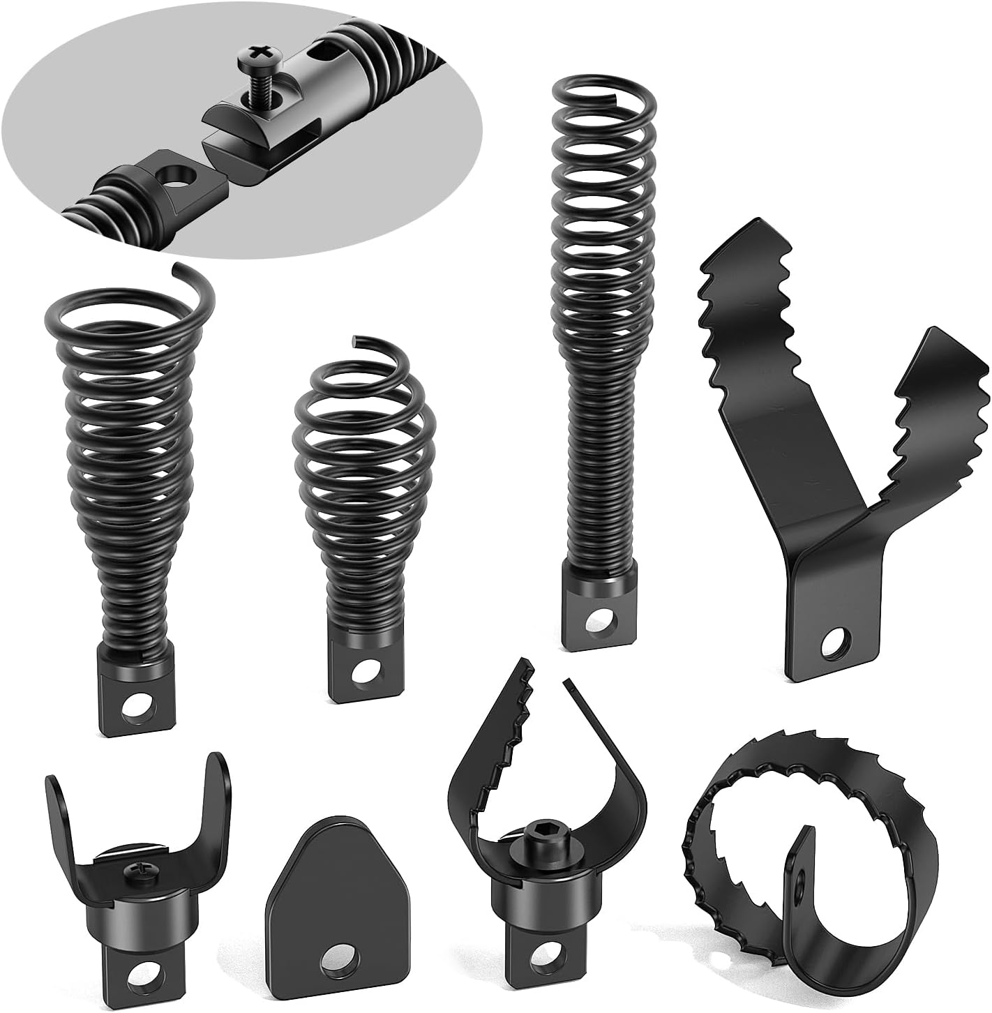 8-Piece Drain Snake Cutter Head Set for 5/16"–3/4" Cables