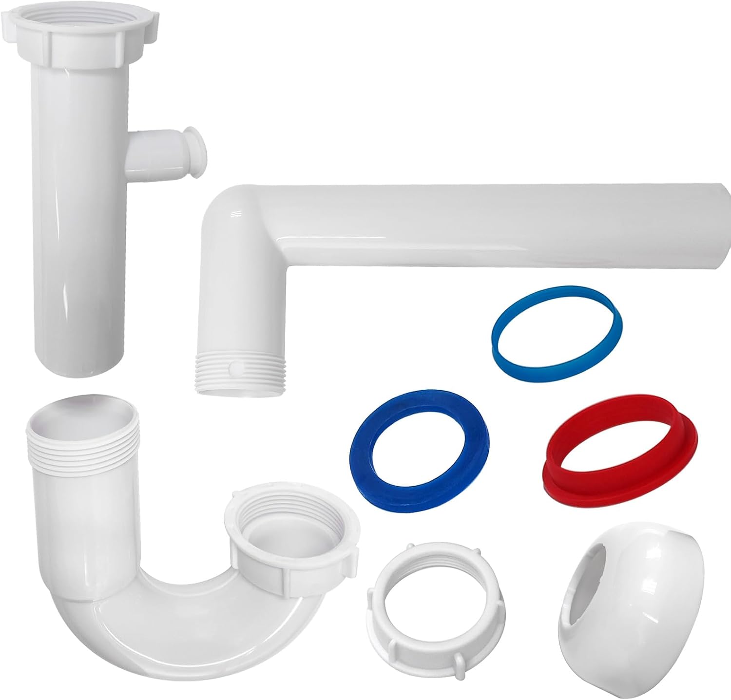 1-1/2" Sink Drain P-Trap Plumbing Kit White J-Bend Pipe Set