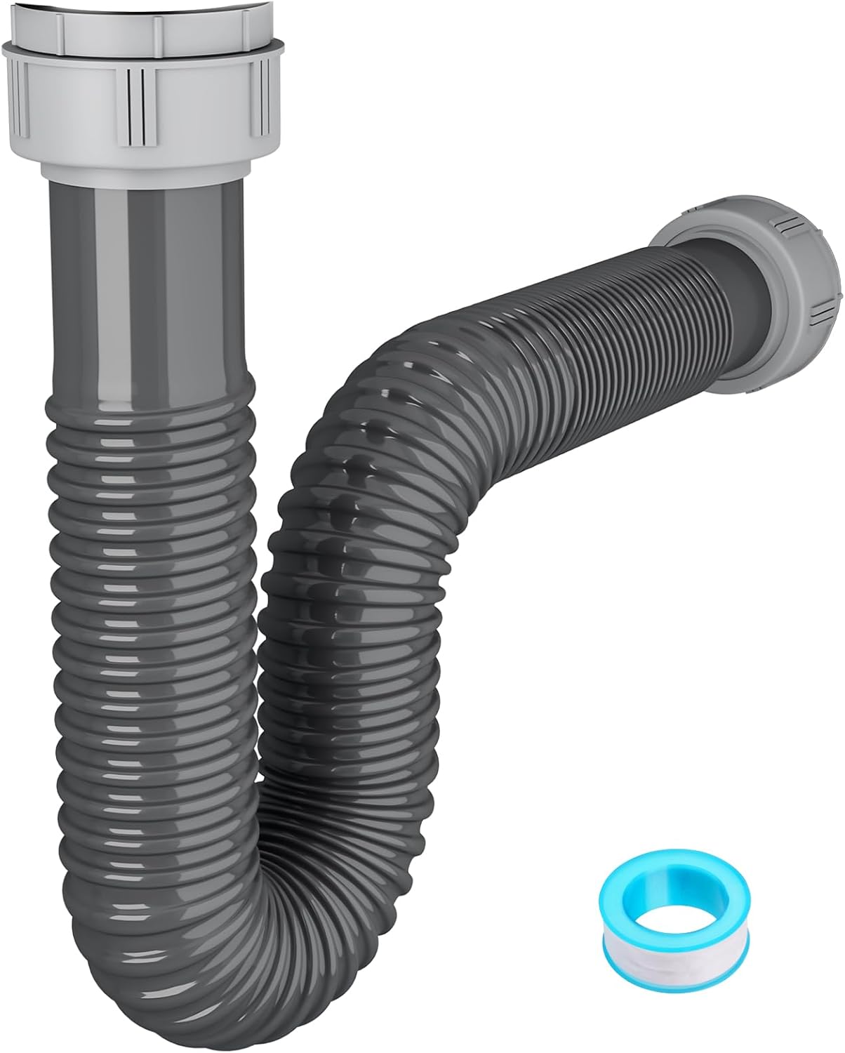 Flexible PVC Sink P-Trap Kit 1-1/2" with 1-1/4" Adapter and Sealing Rings