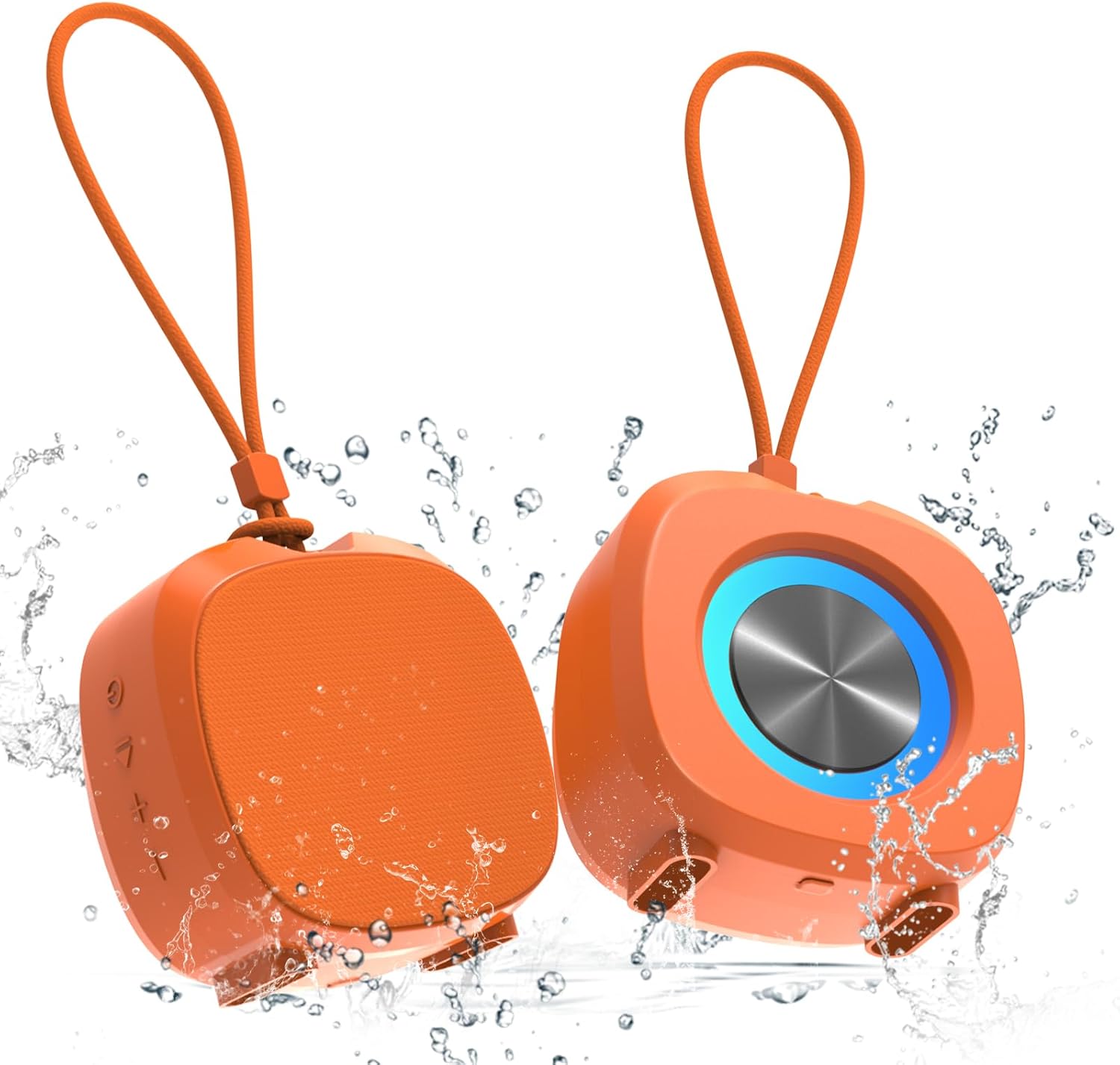 Portable Bluetooth Speaker with LED Lights, IPX5 Splash Resistant (Orange)