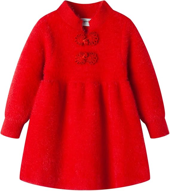 Girls Cotton Blend Sweater Dress with Traditional Inspired Details