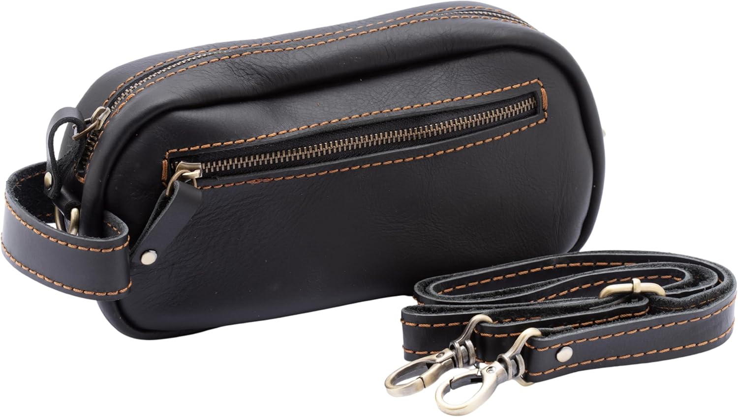 Handmade Genuine Leather Toiletry Travel Dopp Kit with Crossbody Strap