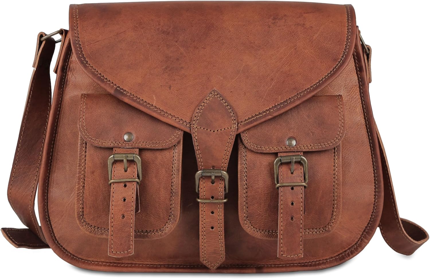 14 inch Leather Crossbody Satchel Handbag