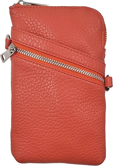 Vegan Leather Crossbody Bag with RFID Card Slots and Zipper Pockets
