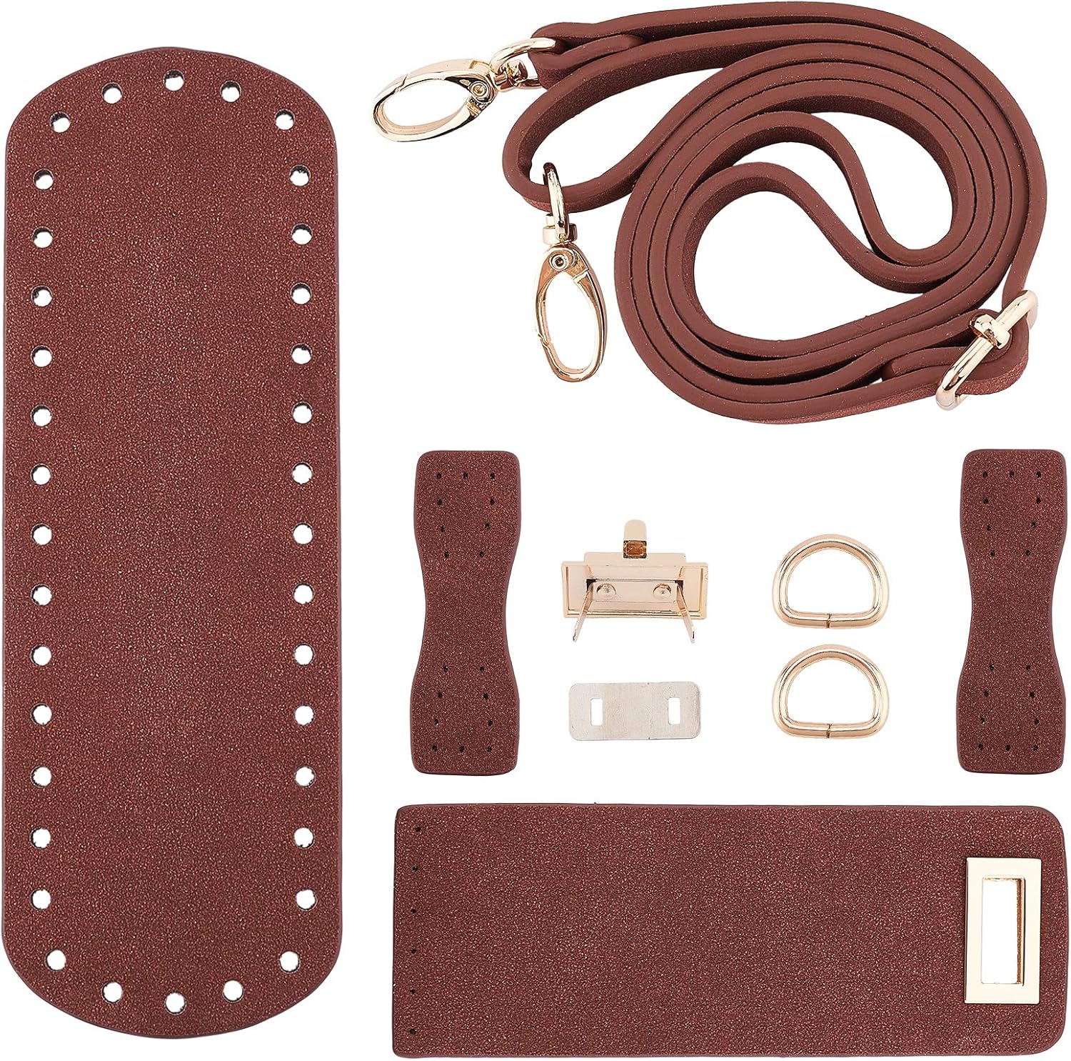 PU Leather Bag Making Kit with Strap Bottom Flap and Twist Lock Brown