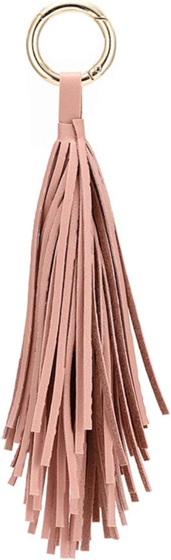 PU Leather Tassel Keychain Charm with Circle Ring Pink Bag Accessory