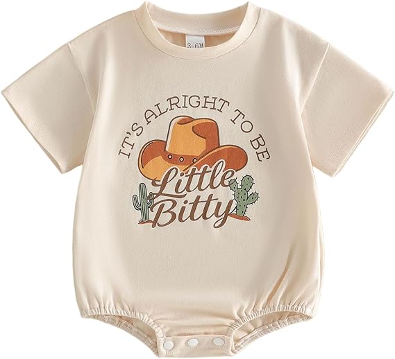 Western Baby Short Sleeve Romper with Cowboy Hat Print, 0–18M