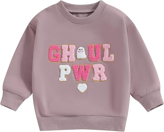 Toddler Halloween Crewneck Sweatshirt with Pumpkin Print, Long Sleeve Pullover
