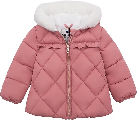 Baby Girls Hooded Water-Resistant Puffer Jacket with Faux Fur Lining
