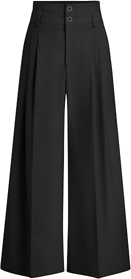 Women’s High Waist Wide Leg Palazzo Pants with Pleats, Pockets