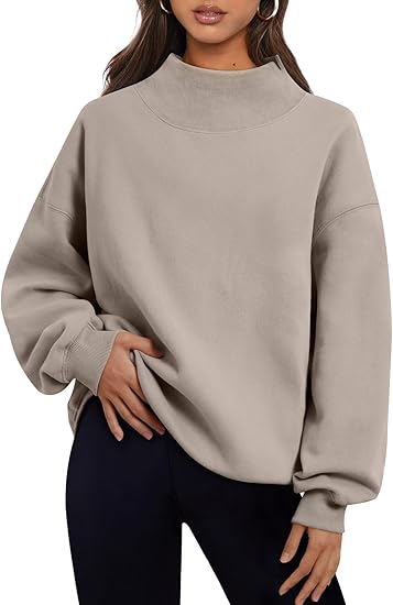Women’s Oversized Turtleneck Pullover Sweatshirt with Side Slit Collar