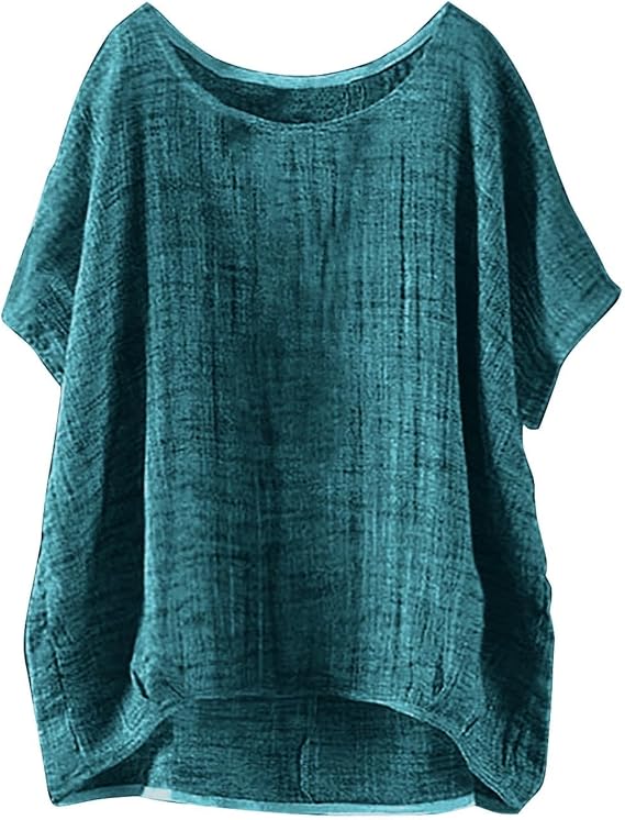 Women’s Oversized Cotton Linen Crewneck Short Sleeve Casual Top, 2025
