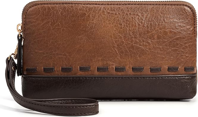 Vegan Leather Wristlet Purse for Women RFID Blocking Travel Wallet