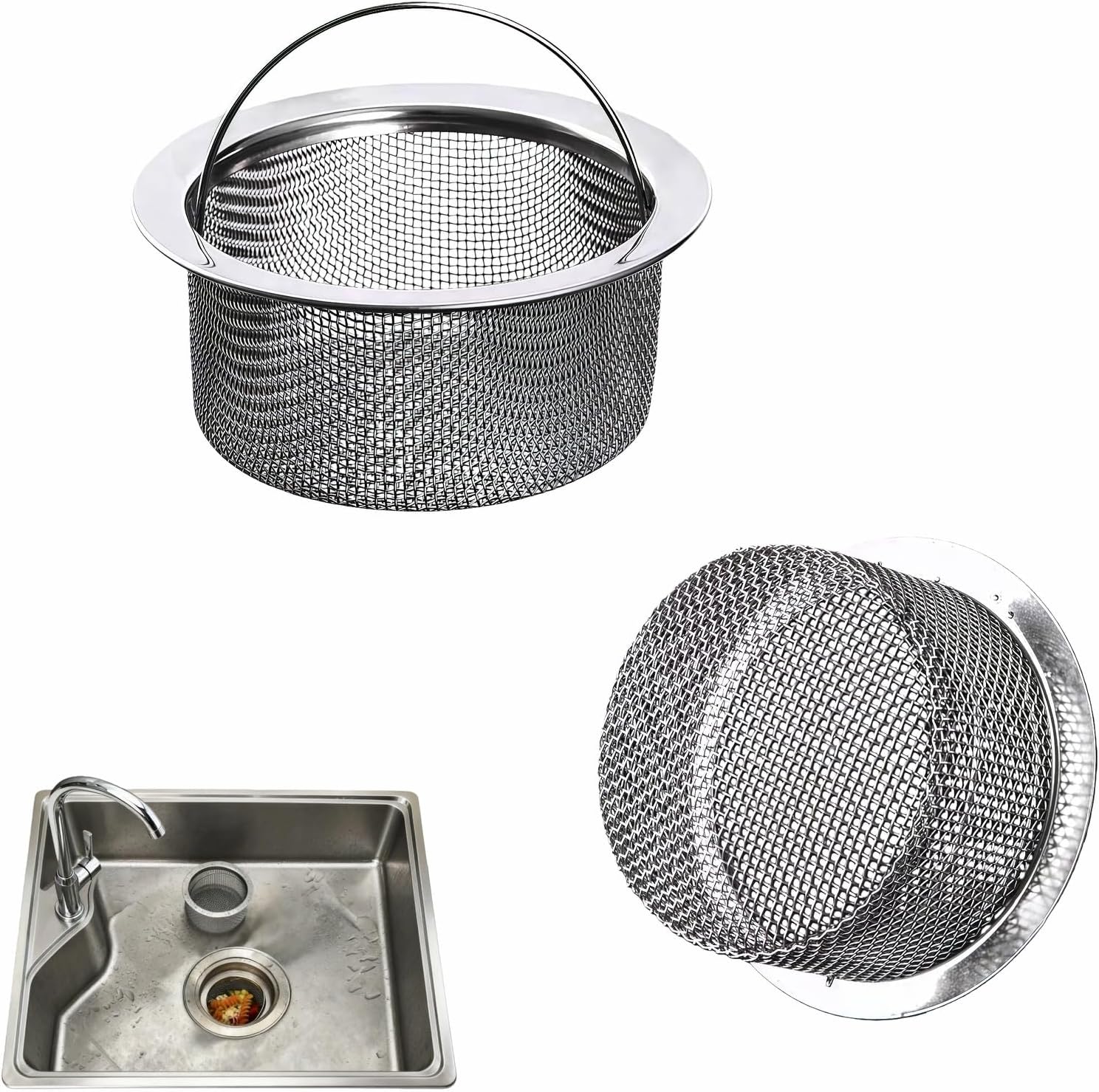 Kitchen Sink Strainer - Deep Cup Basket, Rustproof, 2-Pack