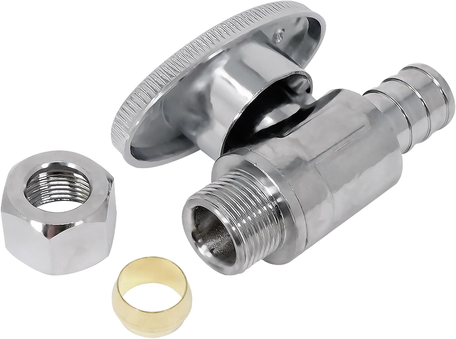 1/2 PEX Straight Shut Off Valve with 3/8 OD Outlet, Chrome Plated