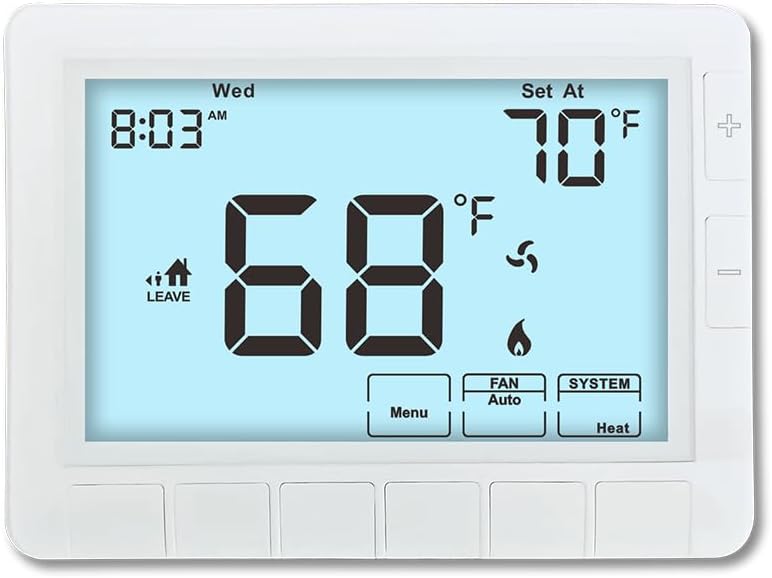 Programmable Home Thermostat with Auto Changeover and Large Display