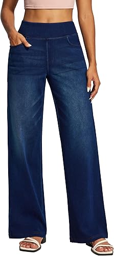 Wide Leg High Waisted Pull On Baggy Jeans for Women