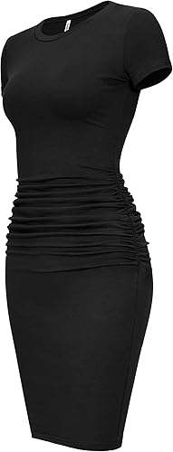 Short Sleeve Ruched Casual Sundress Midi Bodycon T Shirt Dress