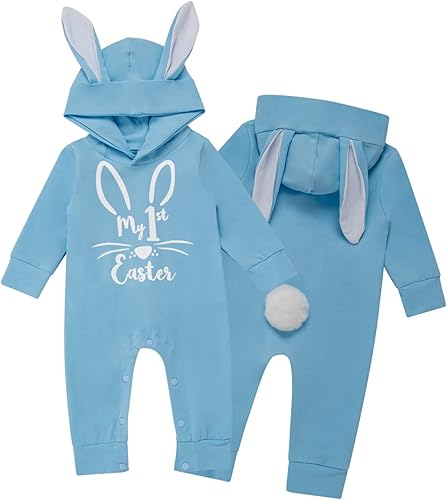 Newborn Baby Easter Bunny Ear Hooded Romper with Tail