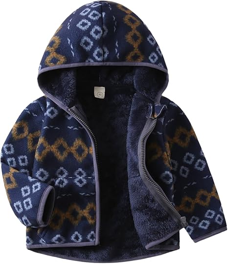 Toddler Fleece Jacket Hooded Zipper Long Sleeve Thick Warm Outerwear