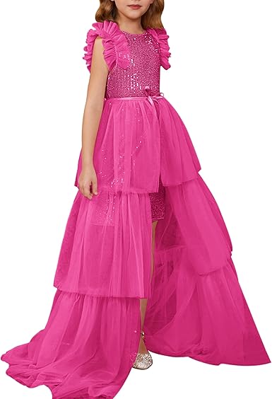 Girls Sequin Ruffle Party Dress for Special Occasions