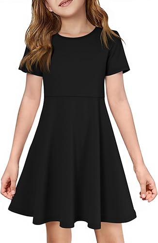 Girls Summer Short Sleeve A-Line Skater Dress