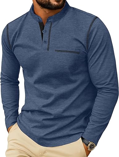 Men's Long Sleeve Henley Shirt with Pocket