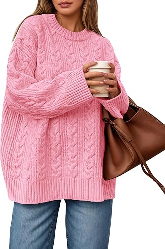 Womens Cable Knit Sweater Oversized Long Sleeve