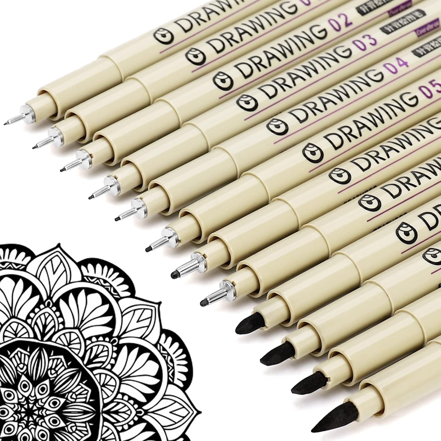Micro Fineliner Drawing Pens Set, 12 Black Waterproof Ink