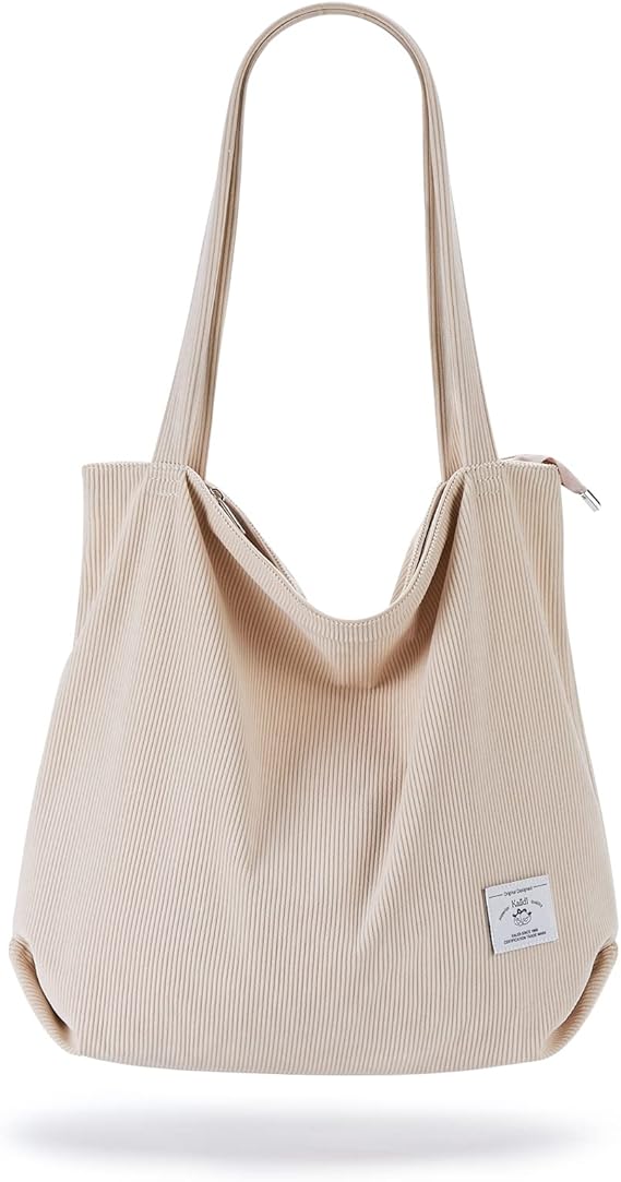 KALIDI Women Corduroy Tote Bag Zipper Casual Tote's Handbag