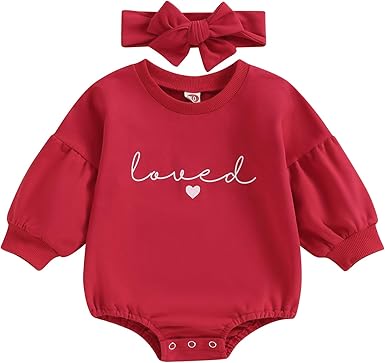 Long Sleeve Baby Heart Print Bubble Romper Set