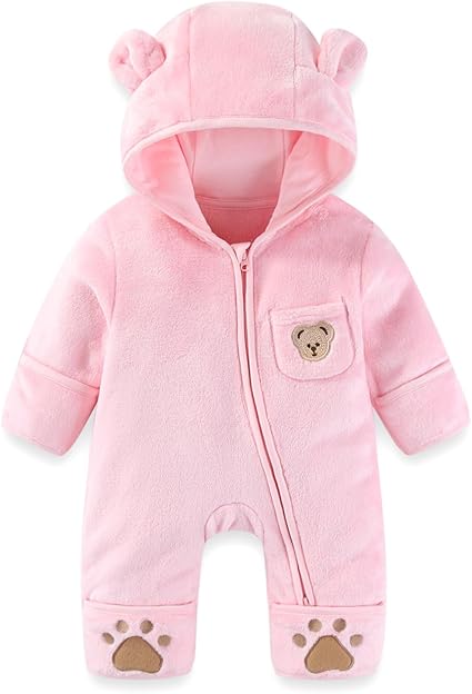Baby Fleece Snowsuit Hooded Romper with Foldover for Infants
