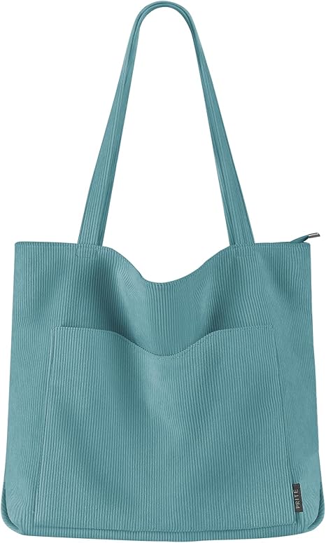 Prite Corduroy Tote Bag for Women Large Shoulder Bag with Zipper