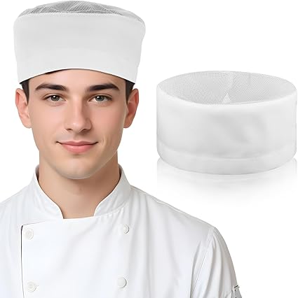Adjustable White Mesh Chef Hat Beanie for Kitchen Cooking