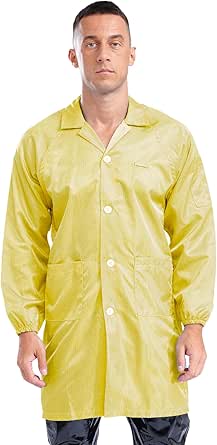 Adult Long Sleeve Lapel Button Front Lab Coat with Pockets