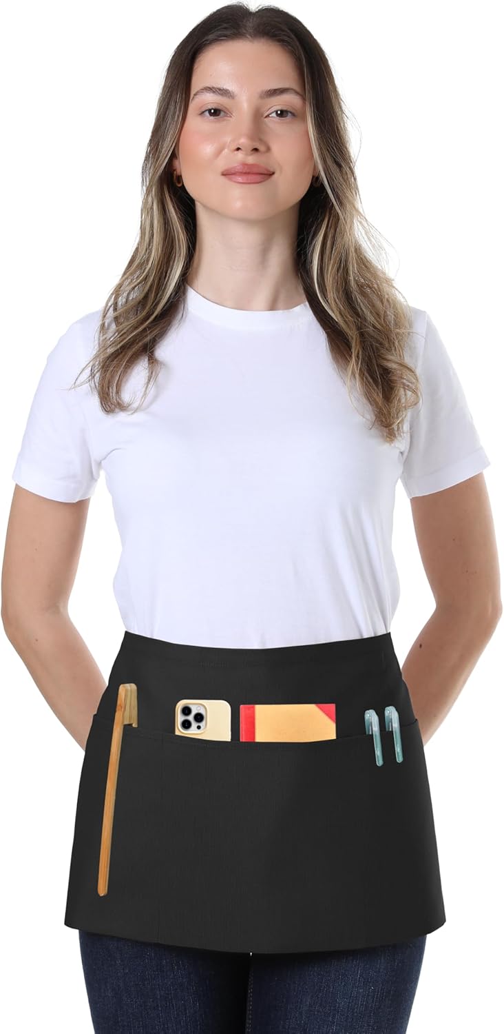 Waist Apron with 3 Pockets Water-Resistant Cotton-Polyester Blend
