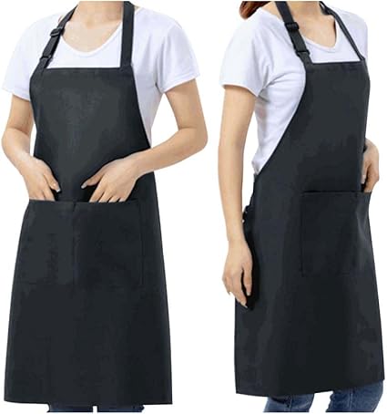 Unisex Black 2-Pack Kitchen Aprons with 2 Pockets