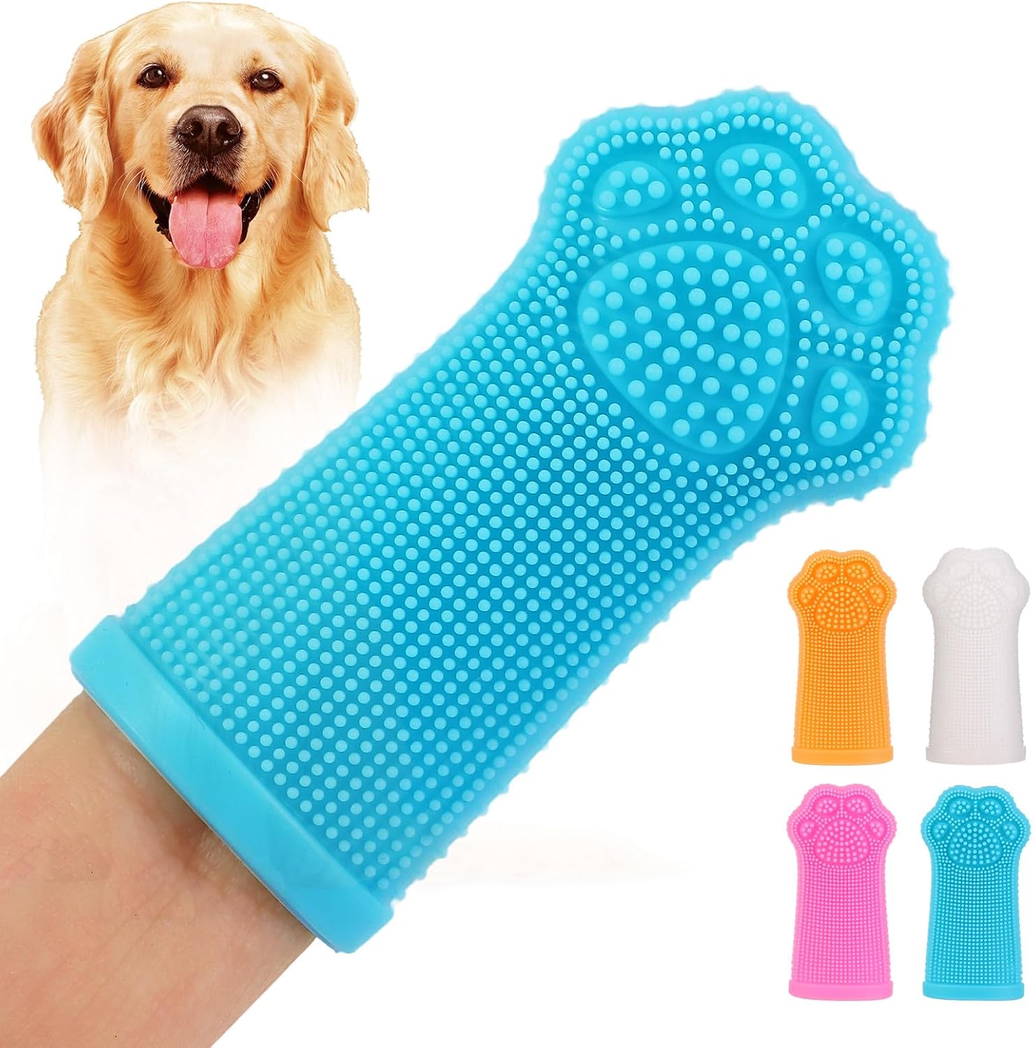 4-Pack Silicone Dog Finger Toothbrush Kit with Travel Case