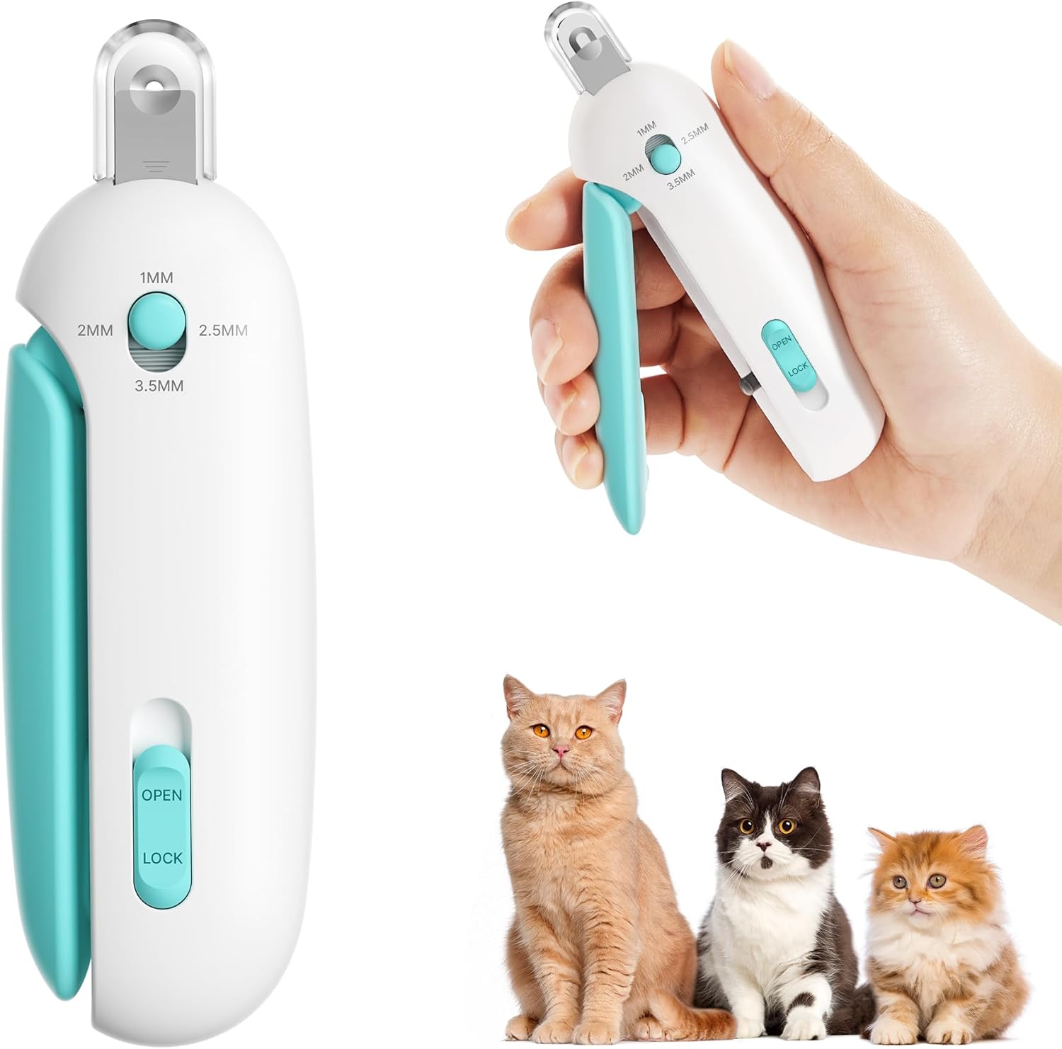 Cat Nail Clipper with Adjustable 3-Size Trimming Hole and Hidden Nail File