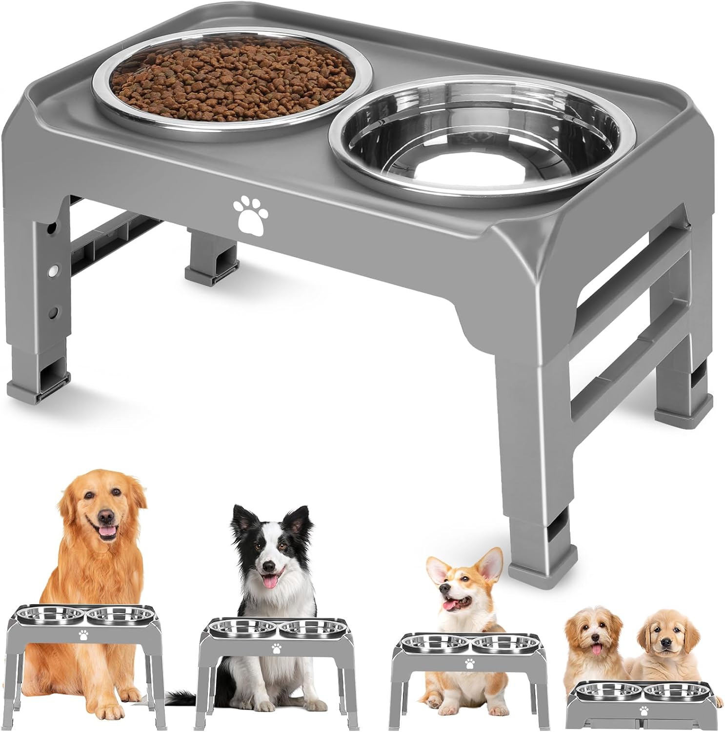 Elevated Dog Bowl Stand with 2 Stainless Steel Bowls