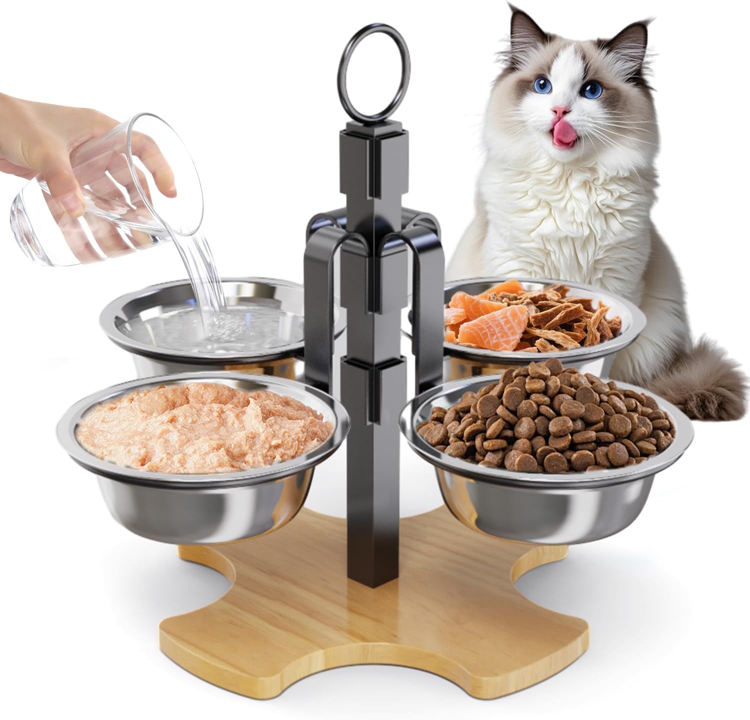 Elevated Pet Food Bowls with 4 Stainless Steel Bowls and Adjustable Heights
